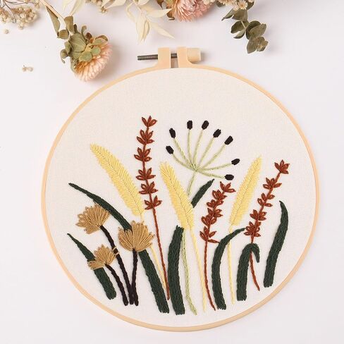 REEWISLY 4 pcs Embroidery kit for Beginners Patterns and Instructions, DIY Adult Beginner Cross Stitch Kits, Including 2 Plastic Embroidery Hoops, 1 Pair of Scissors, Colored Threads and Needles in Kuwait