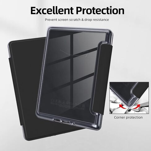 MOROCK Case for 7" Kindle Paperwhite(12th Generation-2024 Released), Fits Kindle Colorsoft Paperwhite Signature Edition, Lightweight PU Leather and PC Clear Acrylic Back Cover, Auto Sleep/Wake, Black in Kuwait
