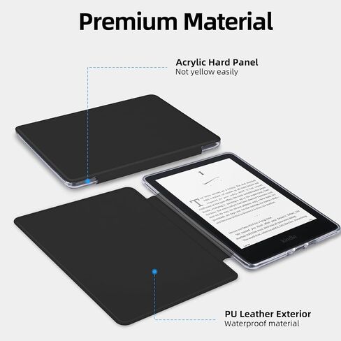 MOROCK Case for 7" Kindle Paperwhite(12th Generation-2024 Released), Fits Kindle Colorsoft Paperwhite Signature Edition, Lightweight PU Leather and PC Clear Acrylic Back Cover, Auto Sleep/Wake, Black in Kuwait