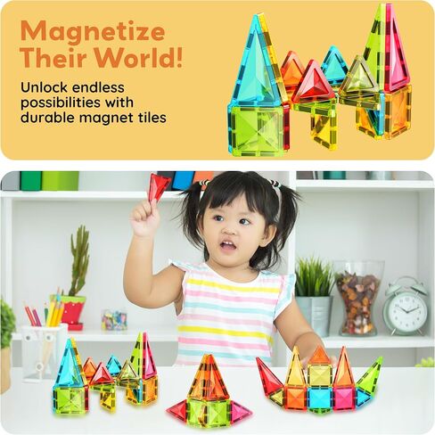 PicassoTiles 36pc Magnet Tile Building Blocks Mini Diamond Series Magnetized Toy Travel Size Compact Portable Magnetic Construction Block STEM Sensory Toy Early Education Learning Kids Ages 3+ PTM36 in Saudi Arabia
