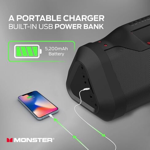 Monster Blaster 3.0 Portable Speaker ، 120W Bluetooth اللاسلكي ، IPX5 مقاوم للماء مع شحن USB وإدخال AUX in Kuwait
