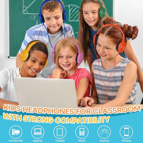 2 Pack Classroom Headphones for School Students Kids, Durable Class Set Wired Earphones for Children Toddler Teens Boys Girls and Adult(LS450, Pink+Yellow) in Kuwait