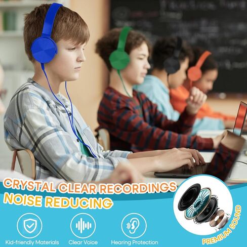 2 Pack Classroom Headphones for School Students Kids, Durable Class Set Wired Earphones for Children Toddler Teens Boys Girls and Adult(LS450, Pink+Yellow) in Kuwait