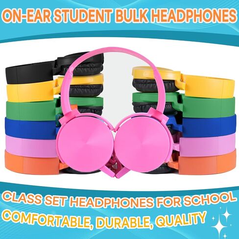 2 Pack Classroom Headphones for School Students Kids, Durable Class Set Wired Earphones for Children Toddler Teens Boys Girls and Adult(LS450, Pink+Yellow) in Kuwait