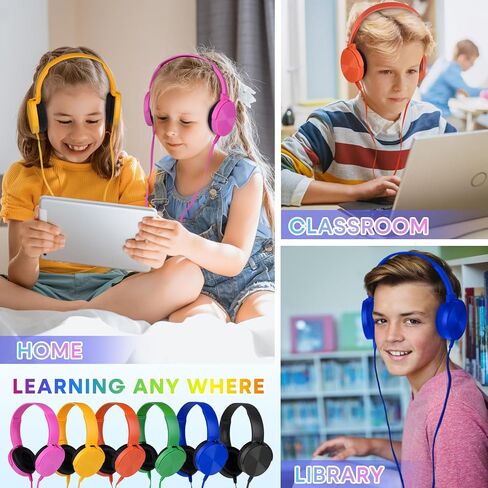 2 Pack Classroom Headphones for School Students Kids, Durable Class Set Wired Earphones for Children Toddler Teens Boys Girls and Adult(LS450, Pink+Yellow) in Kuwait