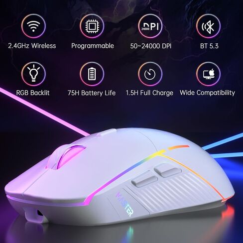Wireless Gaming Mouse for PC, Laptop, Mac, Bluetooth, 2.4GHz, RGB Light in Kuwait
