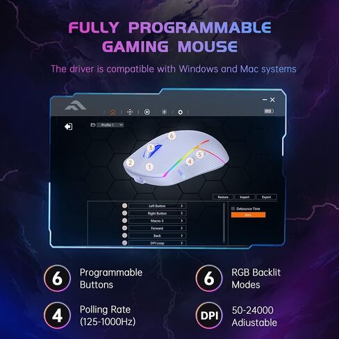 Wireless Gaming Mouse for PC, Laptop, Mac, Bluetooth, 2.4GHz, RGB Light in Kuwait
