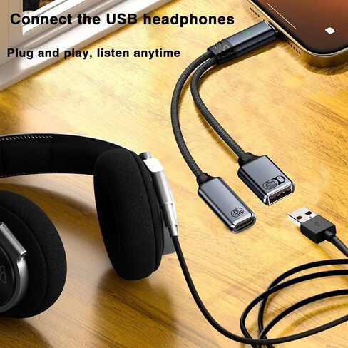 USB C to 3.5mm Headphone and Charger Adapter 2 in 1 USB C to AUX Audio Jack High Resolution DAC and PD60W Fast Charging Adapter,Compatible with iPhone 16/15 Pro Max Plus,Galaxy S25 S24 Ultra (Gray) in Kuwait