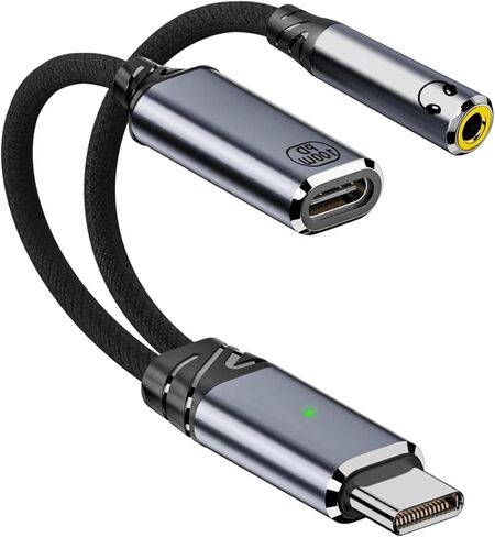 USB C to 3.5mm Headphone and Charger Adapter 2 in 1 USB C to AUX Audio Jack High Resolution DAC and PD60W Fast Charging Adapter,Compatible with iPhone 16/15 Pro Max Plus,Galaxy S25 S24 Ultra (Gray) in Kuwait