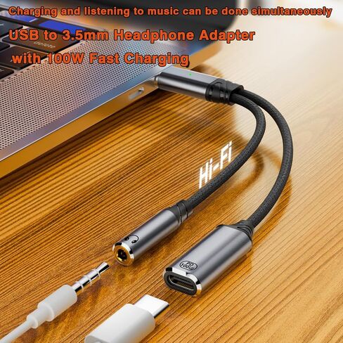 USB C to 3.5mm Headphone and Charger Adapter 2 in 1 USB C to AUX Audio Jack High Resolution DAC and PD60W Fast Charging Adapter,Compatible with iPhone 16/15 Pro Max Plus,Galaxy S25 S24 Ultra (Gray) in Kuwait
