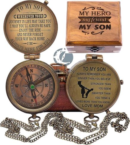WOANIN to My Son Compass with Leathe Box-Mom to Son Compass–Mother to Son Gifts- to My Grandson -Graduation Day Gifts for Son-Birthday, Baptism, Graduation, Confirmation, Communion Compass for Women in Saudi Arabia