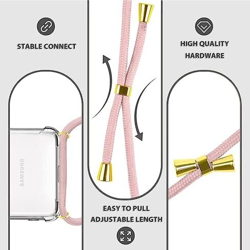 YESPURE Case for Samsung Galaxy S23+ Adjustable Crossbody Neck Cord Strap for Galaxy S23 Plus Lanyard Phone Case Clear Soft Slim TPU Anti-Yellowing Shockproof Protective Cover - Rose Gold in Kuwait