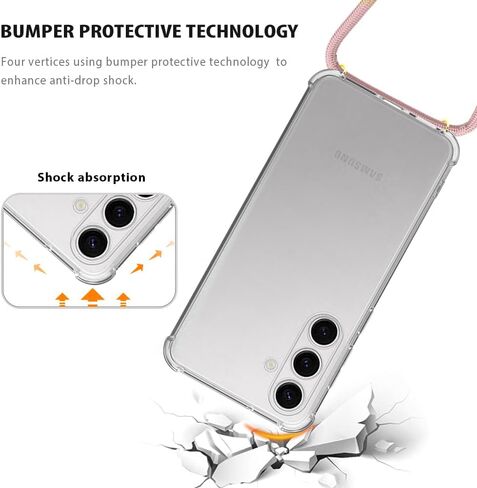 YESPURE Case for Samsung Galaxy S23+ Adjustable Crossbody Neck Cord Strap for Galaxy S23 Plus Lanyard Phone Case Clear Soft Slim TPU Anti-Yellowing Shockproof Protective Cover - Rose Gold in Kuwait