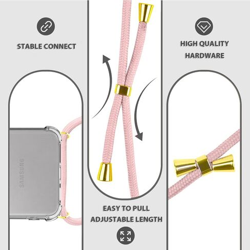 YESPURE Case for Samsung Galaxy S23+ Adjustable Crossbody Neck Cord Strap for Galaxy S23 Plus Lanyard Phone Case Clear Soft Slim TPU Anti-Yellowing Shockproof Protective Cover - Rose Gold in Kuwait
