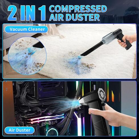 Compressed Air Duster, 2 in 1 150000RPM Stepless Speed Electric Air Duster and Vacuum Cleaner, 8000mAh Rechargeable Powerful Air Blower for PC, Keyboard, Car, Outdoor in Saudi Arabia