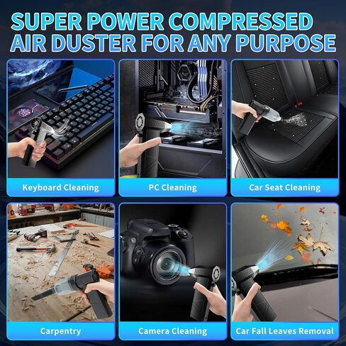 Compressed Air Duster, 2 in 1 150000RPM Stepless Speed Electric Air Duster and Vacuum Cleaner, 8000mAh Rechargeable Powerful Air Blower for PC, Keyboard, Car, Outdoor in Saudi Arabia