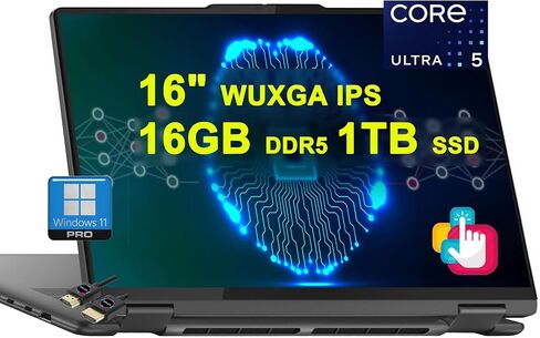 Lenovo Yoga 7 16 2-in-1 AI PC Laptop | 16" WUXGA Touch | Intel 12-core Ultra 5 125U (>i7-1335U) | 16GB DDR5 1TB SSD Backlit Fingerprint Thunderbolt FHD Camera Win11Pro w/DLCA Accessory in Saudi Arabia
