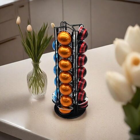 Miuly Coffee Capsule حامل لـ Nespresso Vertuoline ، Coffee Capsule Stands Rack Rack Rack يحمل 28 قرون Nespresso Vertuo ، Black in Kuwait