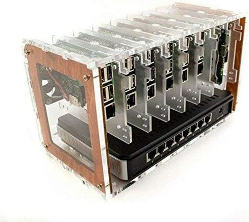 Cluster Case for Raspberry Pi5/Pi4/Pi3 and Other Single Board Computers | Cloudlet Case - Clear/Wood in Saudi Arabia