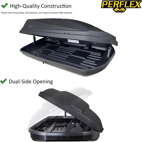 Perflex Exclusive Rooftop Cargo Box Carrier Large 17.7 Cubic Feet Car Top Mount Travel Luggage Storage, Dual Side Opening, 130 Lbs Weight Capacity, Extra Keys, Straps (Black) in Saudi Arabia
