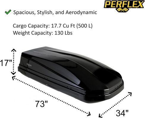 Perflex Exclusive Rooftop Cargo Box Carrier Large 17.7 Cubic Feet Car Top Mount Travel Luggage Storage, Dual Side Opening, 130 Lbs Weight Capacity, Extra Keys, Straps (Black) in Saudi Arabia