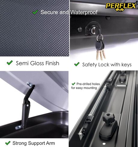 Perflex Exclusive Rooftop Cargo Box Carrier Large 17.7 Cubic Feet Car Top Mount Travel Luggage Storage, Dual Side Opening, 130 Lbs Weight Capacity, Extra Keys, Straps (Black) in Saudi Arabia