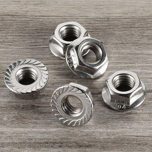 M6-1.00 Serrated Flange Nut Hex Lock Nuts, Stainless Steel 304, Plain Finish, Quantity 50 in Saudi Arabia