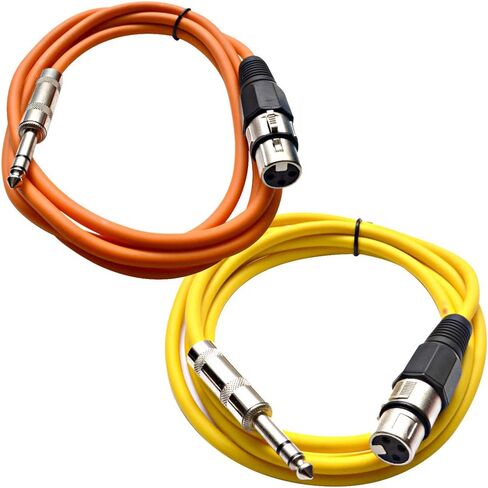 الصوت الزلزالي - حزمة Satrxl -F6-2 من 6 أقدام 1/4 بوصة TRS إلى XLR كابلات التصحيح الإناث - متوازنة - سلك التصحيح 6 أقدام - برتقالي وبرتقالي in Kuwait