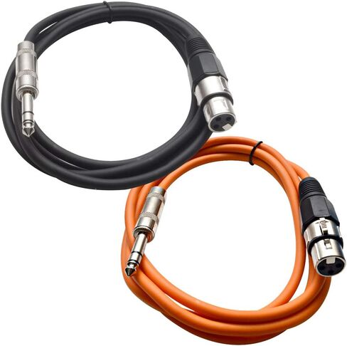 الصوت الزلزالي - حزمة Satrxl -F6-2 من 6 أقدام 1/4 بوصة TRS إلى XLR كابلات التصحيح الإناث - متوازنة - سلك التصحيح 6 أقدام - برتقالي وبرتقالي in Kuwait