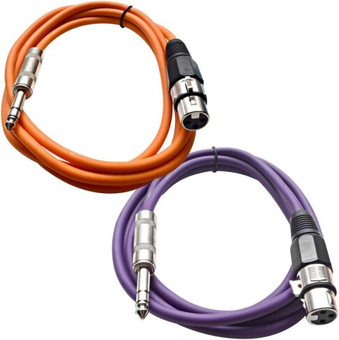 الصوت الزلزالي - حزمة Satrxl -F6-2 من 6 أقدام 1/4 بوصة TRS إلى XLR كابلات التصحيح الإناث - متوازنة - سلك التصحيح 6 أقدام - برتقالي وبرتقالي in Kuwait