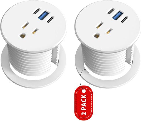 2 Pack Desk Grommet Power Outlet, 2.5 inch Desktop Recessed Outlet with 20W Fast Charging USB-C Port, Flush Mount Outlet for Conference Rooms, Office Tables, Furniture(ETL Listed) in Kuwait
