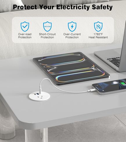 2 Pack Desk Grommet Power Outlet, 2.5 inch Desktop Recessed Outlet with 20W Fast Charging USB-C Port, Flush Mount Outlet for Conference Rooms, Office Tables, Furniture(ETL Listed) in Kuwait