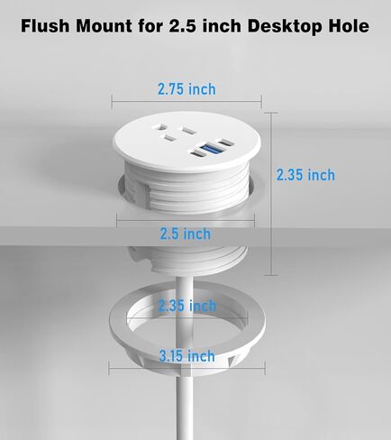 2 Pack Desk Grommet Power Outlet, 2.5 inch Desktop Recessed Outlet with 20W Fast Charging USB-C Port, Flush Mount Outlet for Conference Rooms, Office Tables, Furniture(ETL Listed) in Kuwait