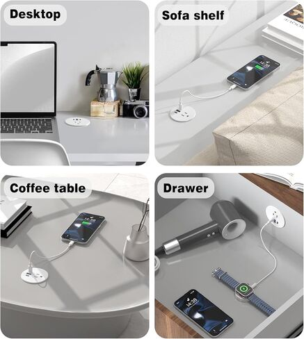 2 Pack Desk Grommet Power Outlet, 2.5 inch Desktop Recessed Outlet with 20W Fast Charging USB-C Port, Flush Mount Outlet for Conference Rooms, Office Tables, Furniture(ETL Listed) in Kuwait