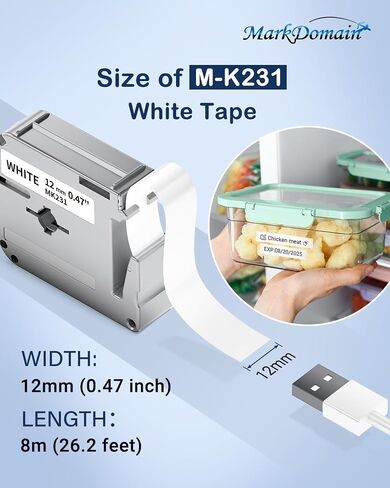 متوافق مع M-K231 M-K231S Brother M Tape 12mm 0.47 White P Touch MK231 M231 M-231 PTM95 TAPE Work for Brother PT-M95 PT-65 PT-45 PT-80 PT-70 PT-90 refills ، 4 pack in Kuwait