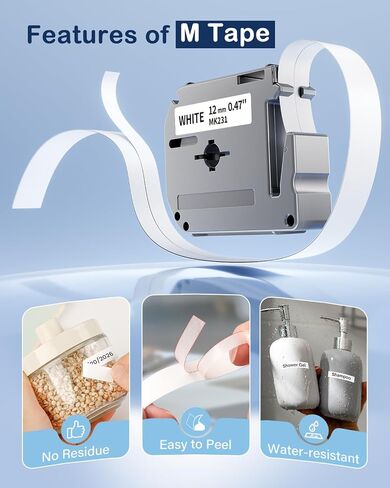 متوافق مع M-K231 M-K231S Brother M Tape 12mm 0.47 White P Touch MK231 M231 M-231 PTM95 TAPE Work for Brother PT-M95 PT-65 PT-45 PT-80 PT-70 PT-90 refills ، 4 pack in Kuwait