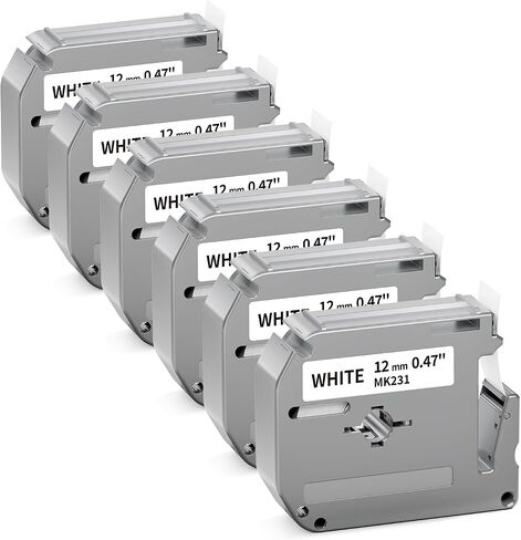 متوافق مع M-K231 M-K231S Brother M Tape 12mm 0.47 White P Touch MK231 M231 M-231 PTM95 TAPE Work for Brother PT-M95 PT-65 PT-45 PT-80 PT-70 PT-90 refills ، 4 pack in Kuwait