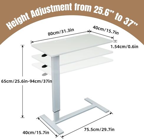 31.5 '' * 15.7 'طاولة السرير المفرطة مع عجلات ، مستشفيات قابلة للتعديل ، طاولة سرير استخدام المنزل ، طاولة الكمبيوتر المحمول المتداول ، مكتب الدائمة المتنقلة - أبيض in Kuwait