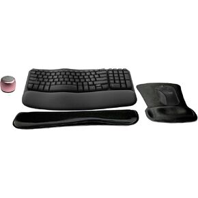 Logitech MK670 Comfort Wave Wireless Keyboard & Mouse Combo Home Office Active Lifestyle Modern Bundle with Micro Portable Wireless Bluetooth Speaker, Gel Wrist Pad & Gel Mouse Pad