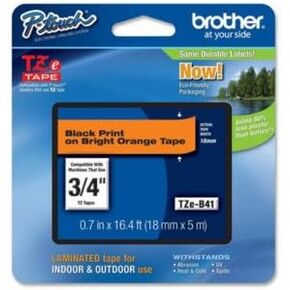 Brother Part# TZe-B41 Label Tape (OEM) 3/4" Black on Fluorescent Orange