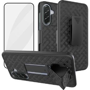 Ailiber for Samsung Galaxy A36 Case with Belt Clip & Kickstand, A36 Holster with Screen Protector, Swivel 2-in-1 Holder, Slim Shockproof Pouch Full Body Protective Cell Phone Cover-Black