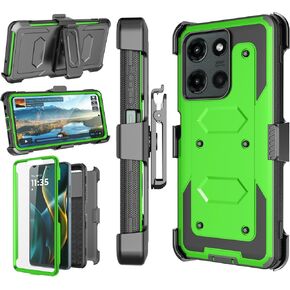 Njjex for Moto G 5G 2025 Case, for Motorola Moto G 5G 2025 Phone Holster Case, [Nbeck] Shockproof Heavy Duty Built-in Screen Protector Rugged Swivel Belt Clip Holster Kickstand Hard Cover [Green]
