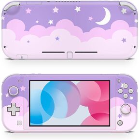 ZOOMHITSKINS Switch Lite Accessories, Compatible for Switch Lite Skin, Cloud Purple White Moon Star Cute Anime Kawaii, 3M Vinyl, Durable & Fit, Easy to Install, Made in The USA