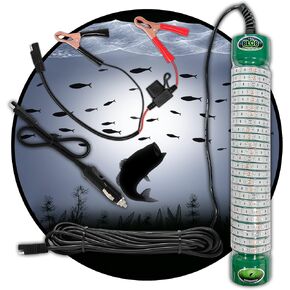Green Blob Outdoors White 12 Volt Fishing Light Underwater 15000 Lumens LED with 30ft Cord QD Alligator Clips & Cigarette Lighter Agapters Squid Snook Crappie White Color, Made in Texas