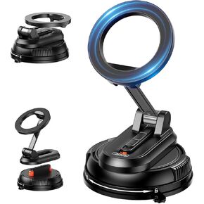 Vacuum Suction Car Phone Holder, 360°Rotation Adjustable Magnetic Cellphone Mount Foldable Car Phone Stand Strong Suction Cup Phone Holders for Car/Makeup/Gym/Mirror,Fit for All Magsafe Smartphones