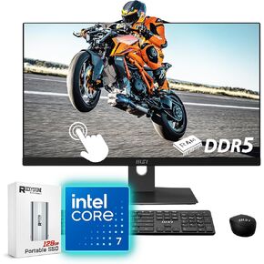 MSI Modern All-in-One, 23.8" FHD Touchscreen, Intel Core 7 150U(>i7-1335U, 5.40 GHz), Prebuilt PC, 1080p IR Webcam, WiFi 6E, Keyboard&Mouse, Windows 11 Home, Black(64GB DDR5 RAM | 1TB SSD | 1TB HDD)
