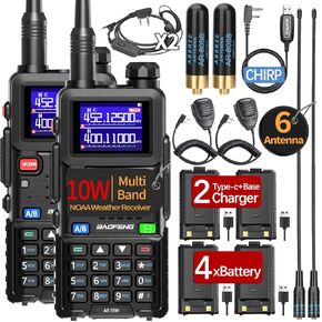 5RM Ham Radio 10W Long Range Handheld 4Pack 2500mAh Battery Rechargeable Walkie Talkies with Programming Cable,Speaker Mic,Type-C Charging,2 Pack