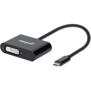 مانهاتن USB-C إلى محول DVI مع ميناء توصيل الطاقة ، يدعم ما يصل إلى 1920 × 1200@60 هرتز ، توصيل الطاقة (PD) حتى 60 واط (20 فولت / 3 أ) ، أسود