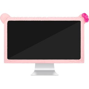 22"-27" Lovely Cute Computer Monitor Cover with Cat Ear Design, Kawaii Display Dust Cover with Furry Design, Elastic Dustproof, Suitable for PC, Tablet, TV, LCD (Pink)
