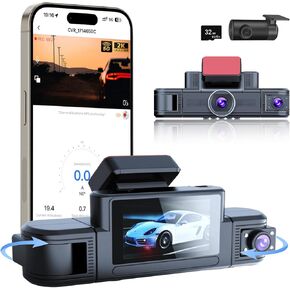 4 كاميرا داش كاميرا للسيارات ليلية الرؤية 2K+1080p+1080p HD Dash Cam كاميرا خلفية الأمامية مثبتة على أعلى لوحة القيادة ، رابط WiFi ، كاميرا داش الأمامية والخلفية ، كاميرا مدمجة